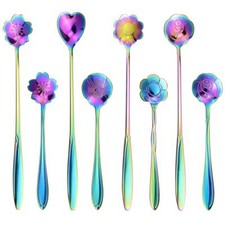 8 Pcs Rainbow Flower Spoon Set 410 Stainless Steel Reusable Long/Short Handle