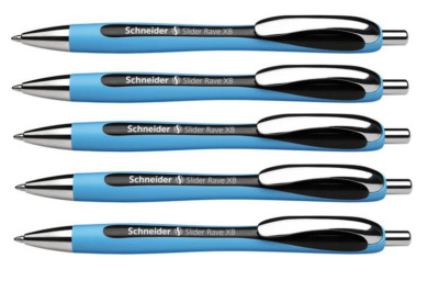 5 x Schneider Kugelschreiber Kuli Slider Rave - Druckmechanik, XB, schwarz