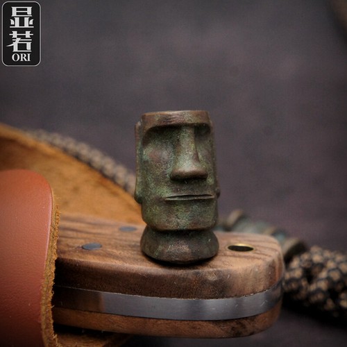 EDC Retro Bronze Easter Moai Island Stone Lanyard Bead Paracord Knife Beads - Picture 2 of 12