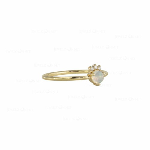14K Gold Natural Diamond Opal Gemstone Elegant Band Ring-Jewelzofny - Picture 3 of 13