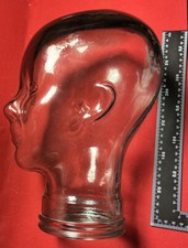 Vintage 11" Clear Blue Glass Head with Green Tint, Wig-Hat Mannequin Display