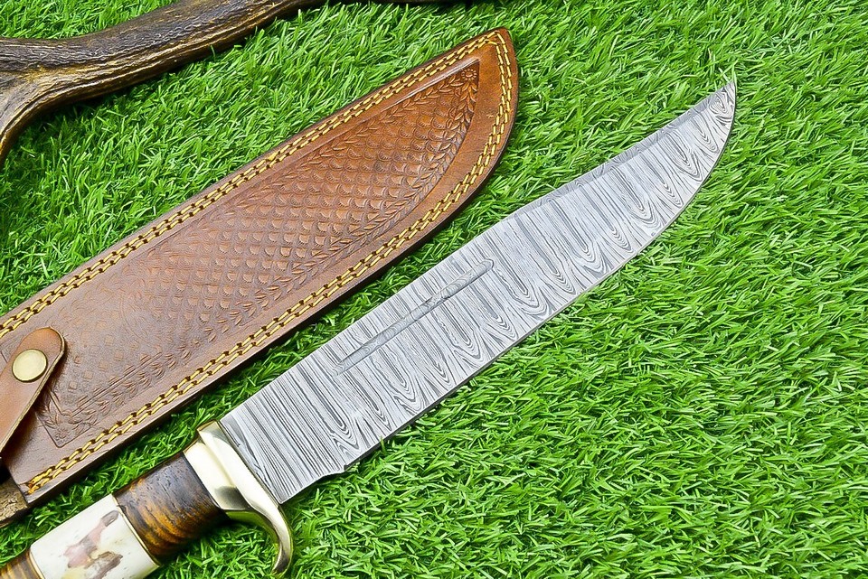 16" Massive Damascus Hunting Knife Crocodile Dundee Fixed Blade Bowie