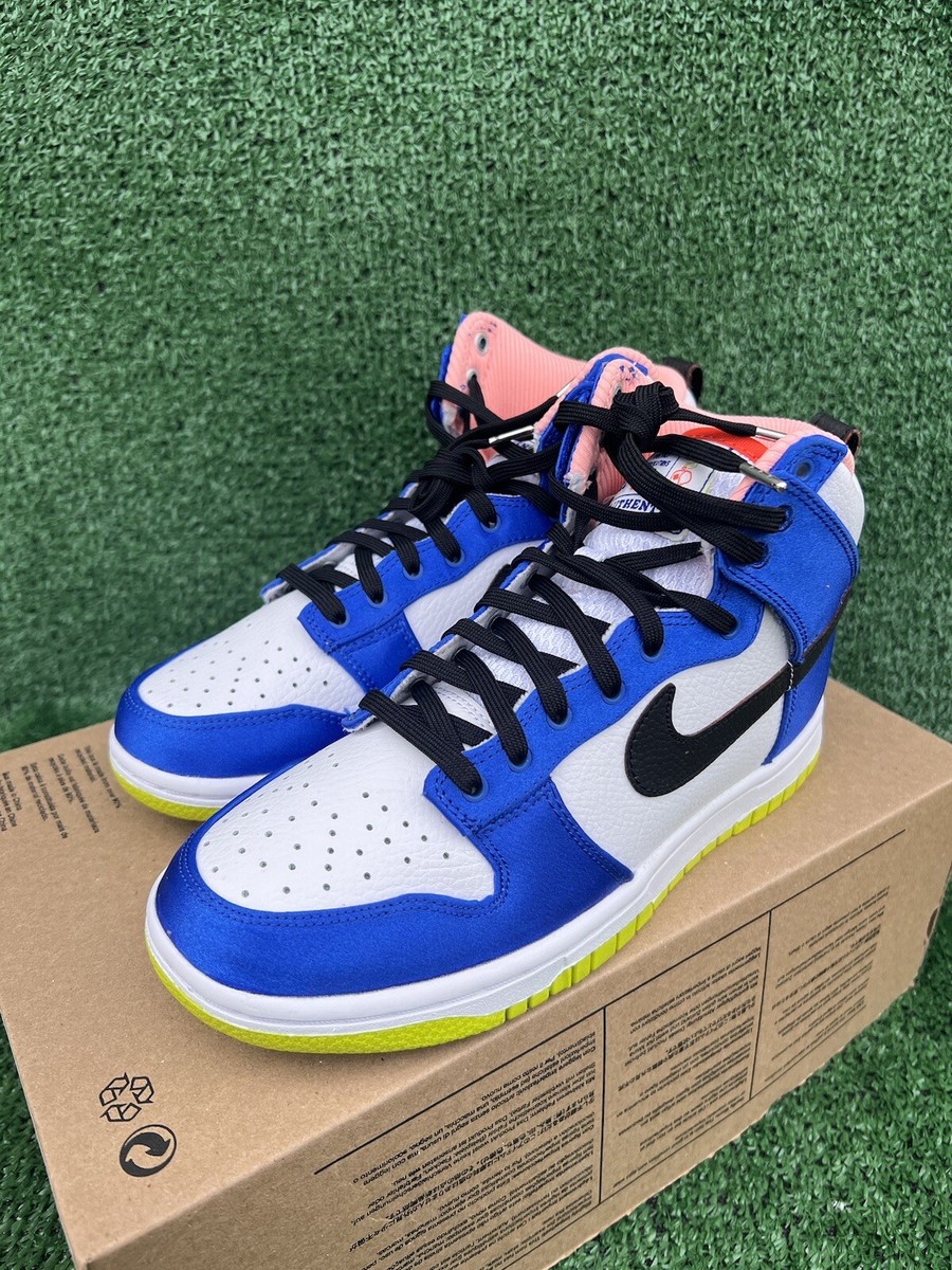 W Nike Dunk High Blue Satin White Black Green Sneakers