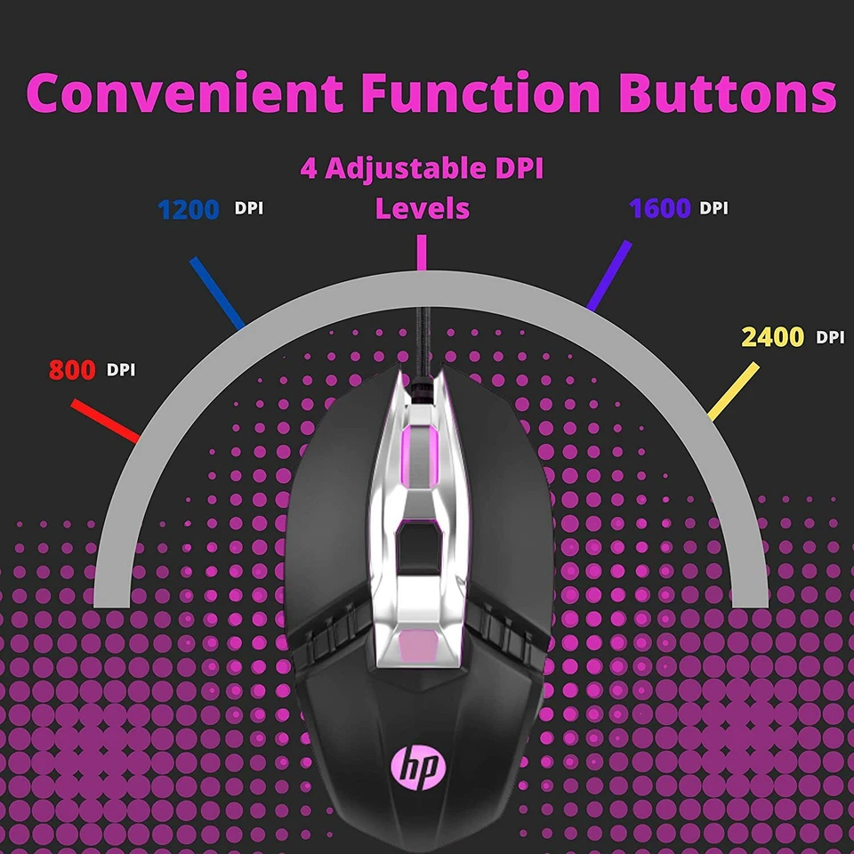 HP RGB Ergonomic Wired Gaming Mouse, Adjustable DPI with Breathing Light - Image 3 of 4