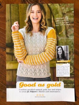 Jo Allport knitting pattern Good As Gold ladies DK stripe lace pattern  sweater UK