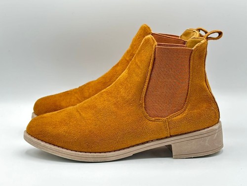 Hellbraun Stiefeletten, Gr. EU 37 - Lederoptik mit flachem Absatz - Bild 3 von 10