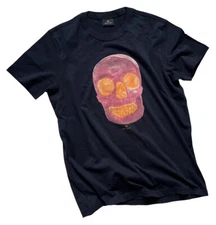 PAUL SMITH 100% ORGANIC COTTON SKULL PRINT DEEP BLUE T-SHIRT / TOP NWT Sz-M RARE