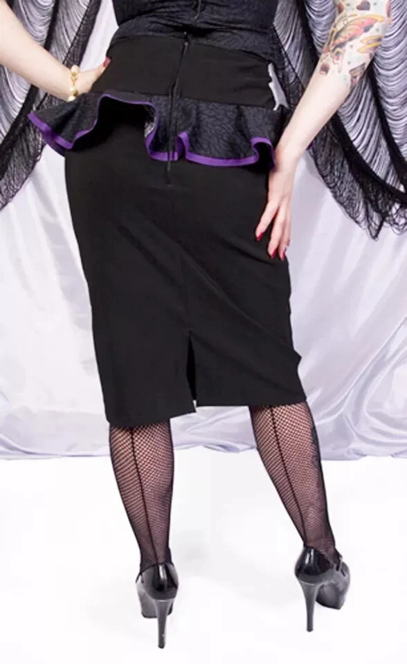 BLACK PENCIL SKIRT size 12 - Leopard Wiggle Stretch Peplum Retro MISS FORTUNE - Image 2 of 2