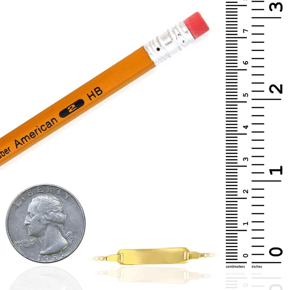 Kids 14K Yellow Gold Round Bismark ID Engravable Bracelet (Solid Links) 6" - Image 4 of 4