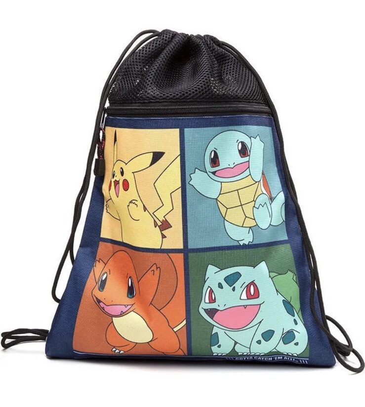 Pokemon Drawsting Bag w. Zip Gym School - Bioworld Charmander Squirtle Pikachu