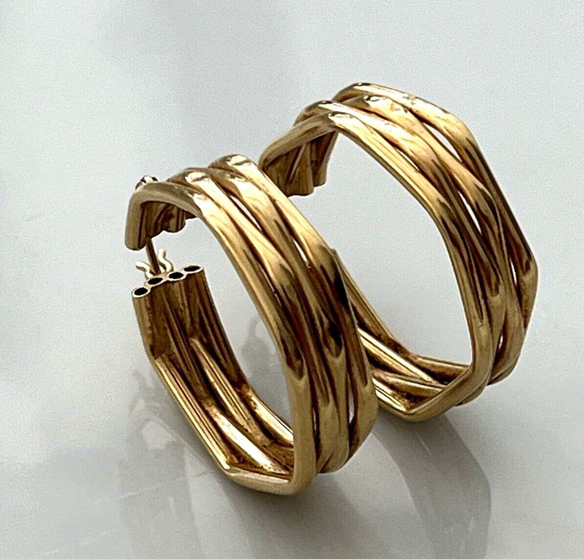 14k Solid Yellow Gold Cable Wire Hoop Earrings  1… - image 4