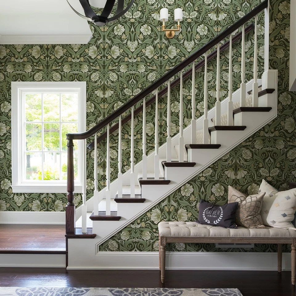 Papel Pintado Floral Boho Verde 17.3X236" Pelar y Pegar Gabinete Adhesivo Foto 4 de 4