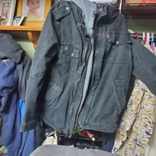 Vintage Levis Hooded Lined Denim Jacket Black Colorway Mens Medium