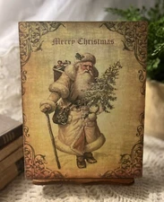 Victorian Santa, Vintage Merry Christmas, Rustic Handcrafted Plaque /  Sign