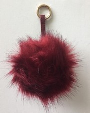 NEW WINE RED POM-POM FUR KEY FOB PURSE HANDBAG CHARM KEY CHAIN
