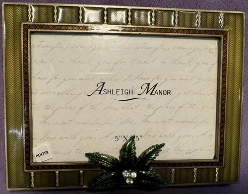 Ashleigh Manor Metal Grn Palm Tree Rhinest. Jewels Photo Pict Frame 5 x 3.5 NWT