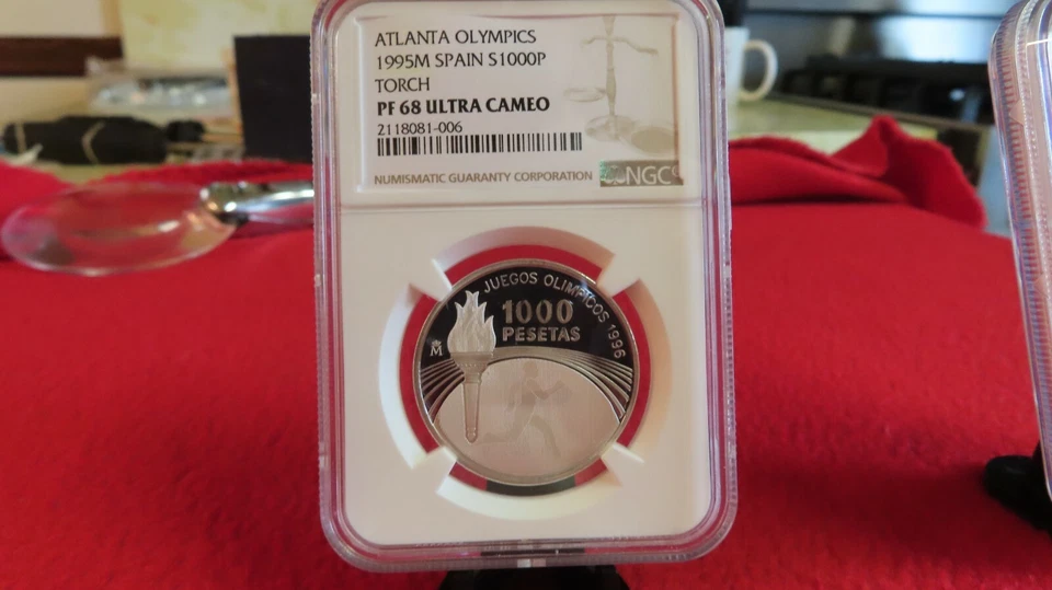 1995 SPAIN TORCH ATLANTA OLYMPICS SILVER 1000 PESETAS NGC PF 68 - Image 2 of 3