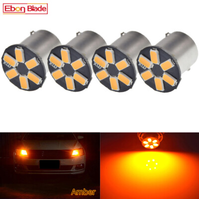 4Pcs 1156 BA15S P21W Car Lights Amber Orange LED Auto Turn Signal Bulb Lamp 12V