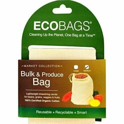 ECOBAGS Organic Cotton Bulk & Produce Bags Natural 10'' x 12'' Recycle Reuse.