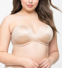 CURVY COUTURE Bombshell Nude Smooth Strapless Uplift Bra, US 38D, UK 38D, NWOT