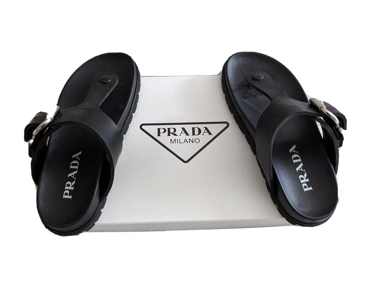 【PRADA】在庫あり Fussbet ラムレザー サンダル New With box Prada Black Fussbet buckle thong sandals Size