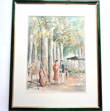 Musiciens au Kiosque à musique Signé Josselin artiste Dordogne cadre 60 x 49 cm