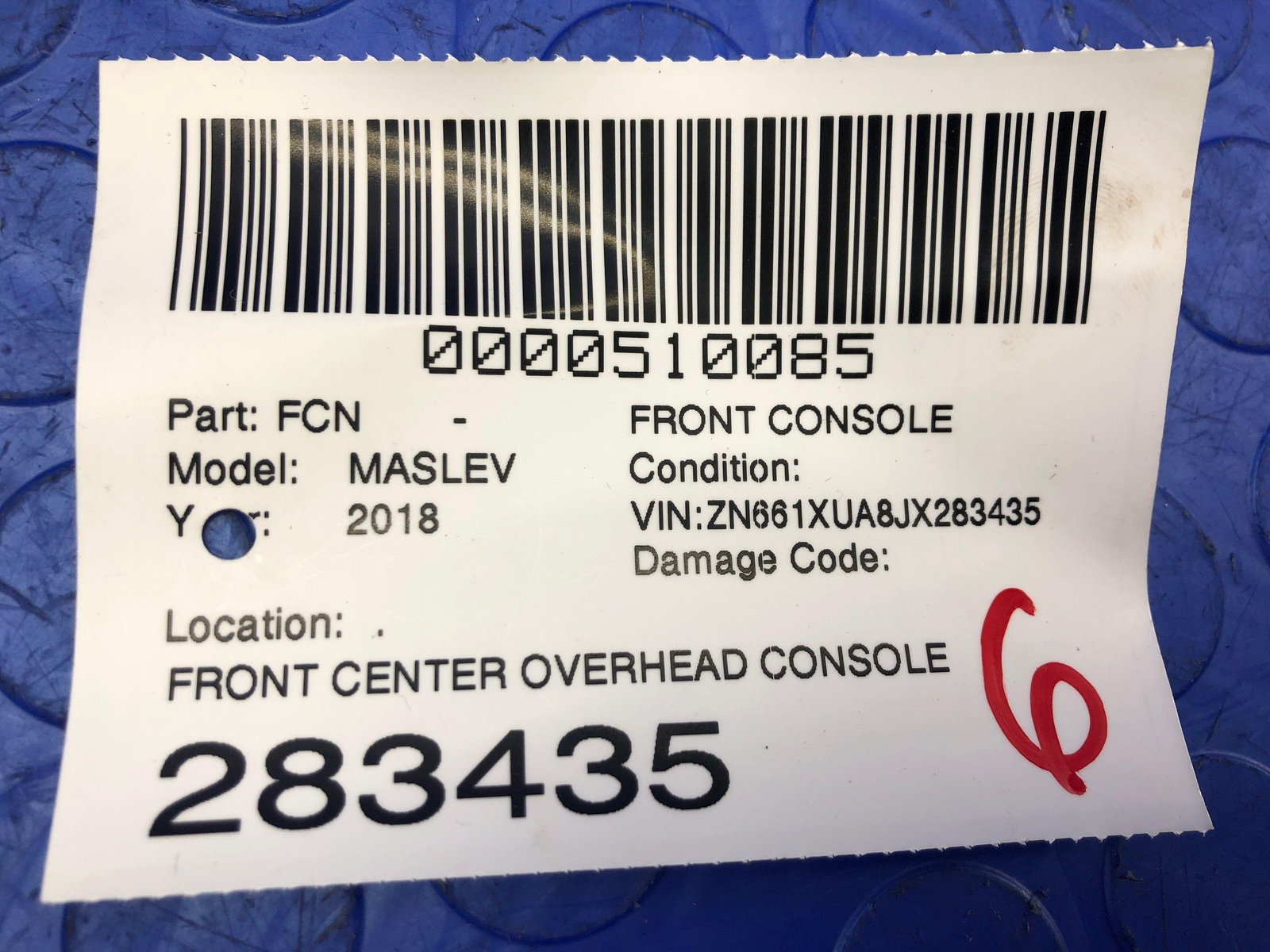 2017-2022 MASERATI LEVANTE FRONT OVERHEAD CONSOLE DOME LIGHT SWITCH 670090488