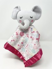Parents Choice Pink Floral Elephant Security Blanket Lovey Satin Trim Back Baby