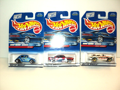 Hot Wheels Surf 'N Fun Series Lot of 3 Cars 55 Chevy, Chevy Nomad, VW Bug NEW
