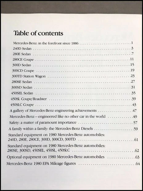 1980 Mercedes Benz 64-page Brochure Catalog 300SD 450SEL 450SL 450SLC 300CD Foto 2 de 4