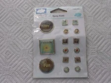 SCRAPBOOK EPOXY BRADS 15 PIECES FRIENDS FUN ENJOY CLOUD 9 DESIGN