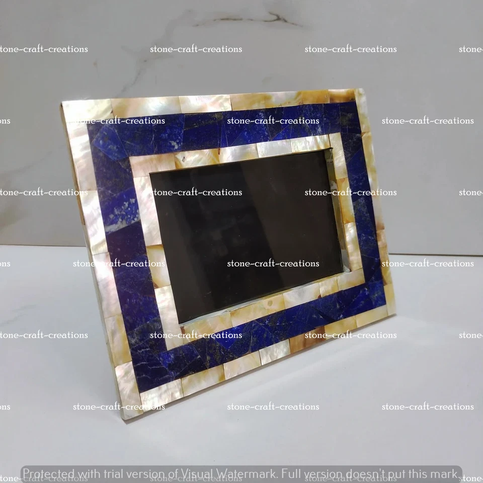 Marco de fotos de lapislázuli y madreperla/marco de fotos de piedras preciosas naturales Foto 3 de 4
