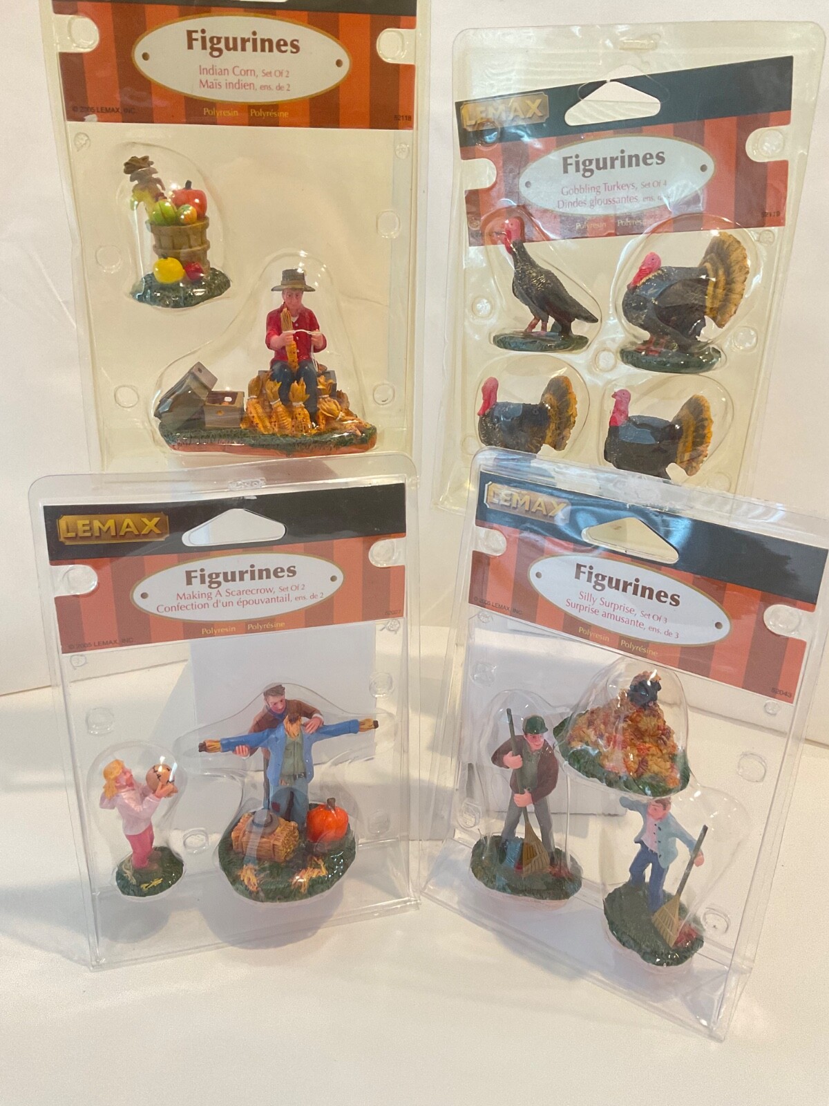 Lemax Fall & Christmas Figurines with Pumpkins Scarecrows Turkeys Corn Leaves Decor