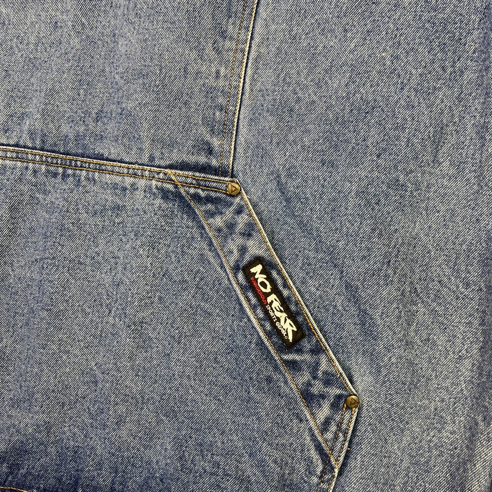 Chaqueta Anorak con Capucha Denim Azul No Fear Equipo Deportivo Peligroso Y2K Para Hombre Mediana Foto 2 de 4
