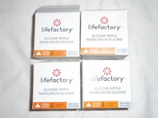 Set of 4 Life Factory Silicone Nipple Stage 3 Wide Neck 6 Months - NEW