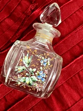 VINTAGE CZECH HAND ENAMELED FLORAL CRYSTAL GLASS SCENT BOTTLE #674