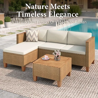 Rattan Furniture Garden Furniture Set L shape sofa Table Chairs With Cushions - Image 1 of 4