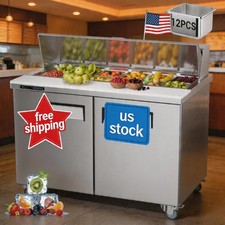Prep Table Refrigerator, Stainless Steel Dual Door with 12 Food Pan Sandwich 48"