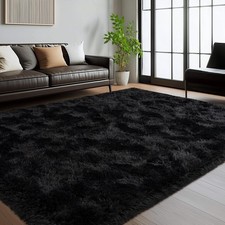 6x9 Rugs for Living Room, Fluffy Black Plush Large Area Rug, Fuzzy Big Shaggy