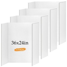 4 Pack Trifold Poster Board 36" x 24" White Corrugated Project Boards for Scienc