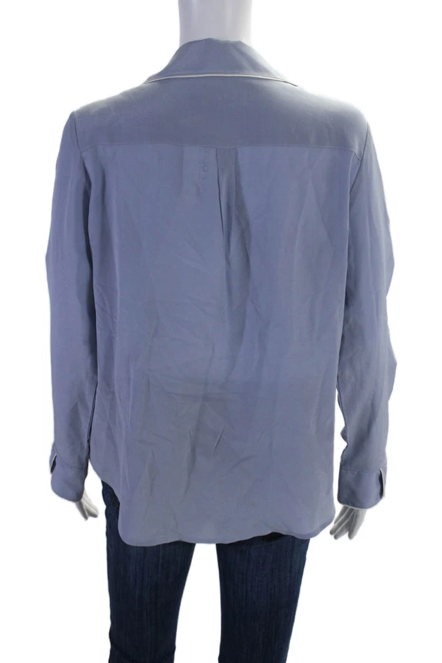 Maison du Soir Womens Silk Long Sleeve Button Down Sleep Shirt Blue Size S - Image 3 of 4