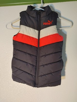 Boys Size 5 Puma Puffer Vest Full Zip Grey White Red Sport Trendy Style