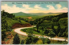 Vtg Linen Postcard Tennessee Valley Authority Highway Norris Dam, TN 1940s
