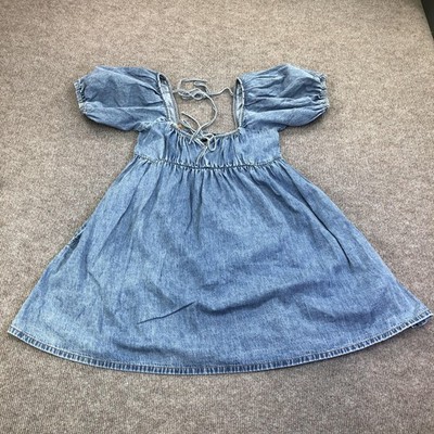 Lucky Brand Dress Womens Small Blue Denim Smocked Puff Sleeve Short  Sundress | eBay
