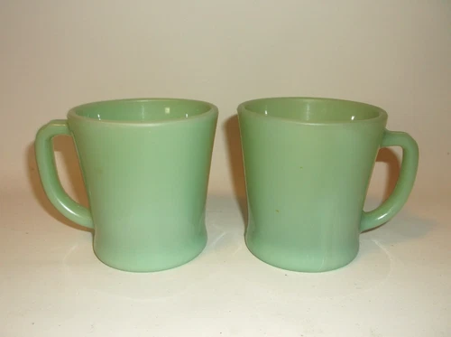 VTG Anchor Hocking Fire King Jadeite Green  D Handle Coffee Mug Cup Lot of 2