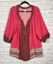 FIG & FLOWER Anthropologie Top Womens Sz 3X Pink Floral Pullover 3/4 Sleeves