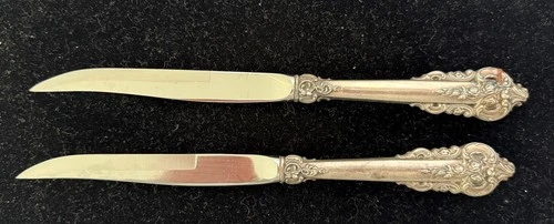 Wallace Grande Baroque Sterling Silver Handle 9 3/8" Beveled Blade Steak Knife 2