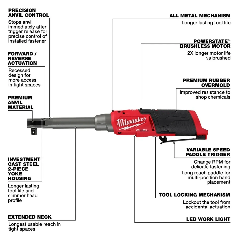 Milwaukee Tool M12 FUEL 3/8" Extended Reach High Speed Ratchet - Image 2 of 4