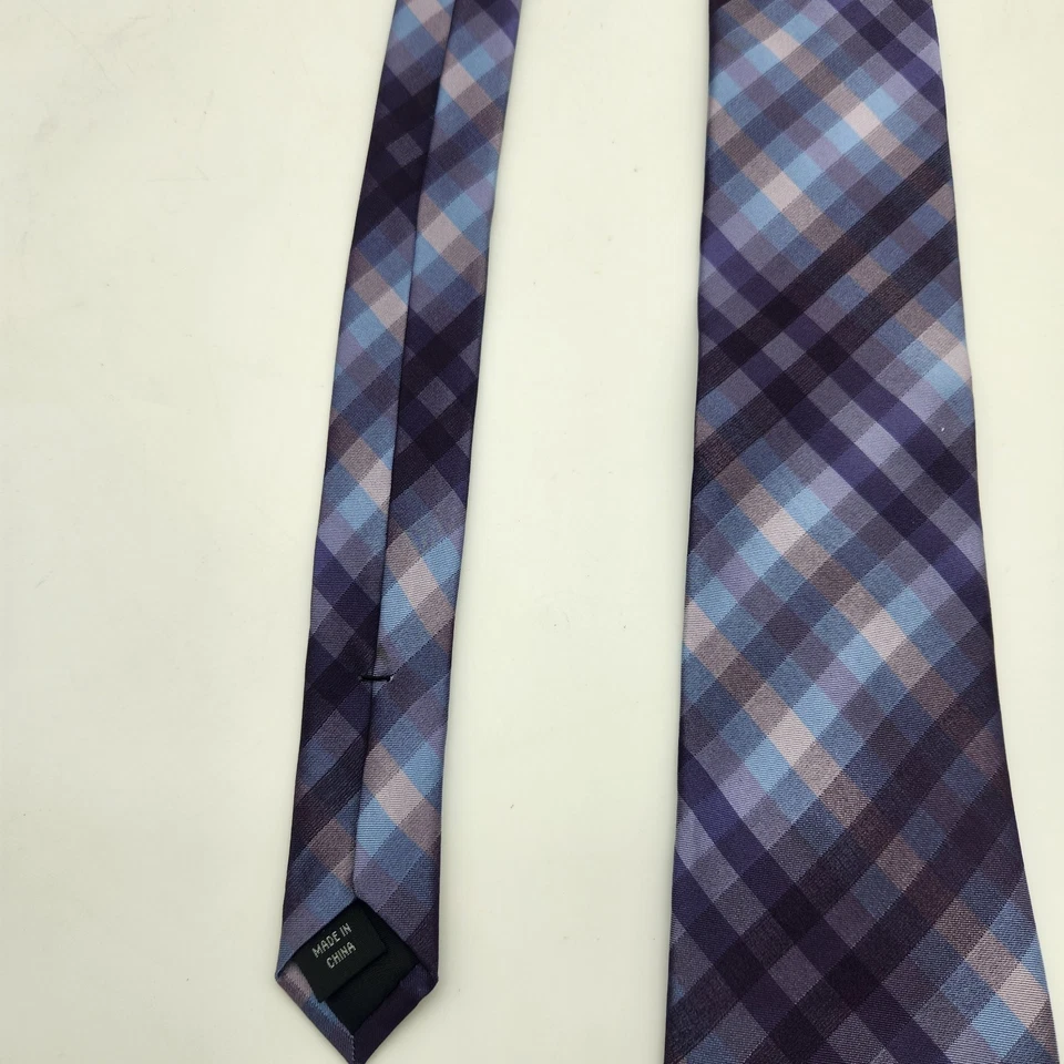 Corbata Calvin Klein púrpura gris azul a cuadros diagonal a rayas cuadrados 3" Foto 3 de 4