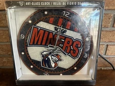 UTEP Miners Art Glass Clock by The Memory Company Brand New
